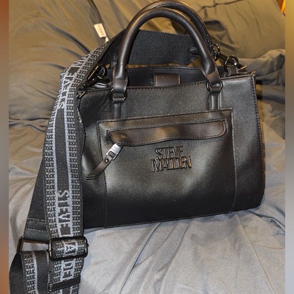 Steve Madden Black Leather Briefcase